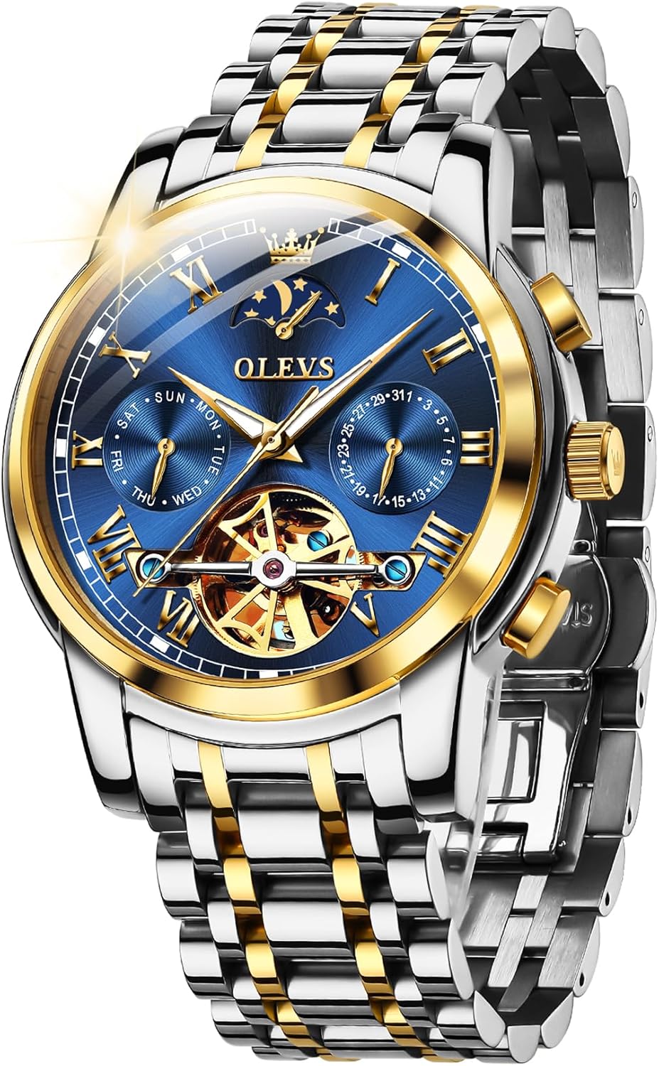 OLEVS Mens Automatic Watches Skeleton Mechanical Self Winding Luxury Fashion Dress Wrist Watch Luminous Waterproof