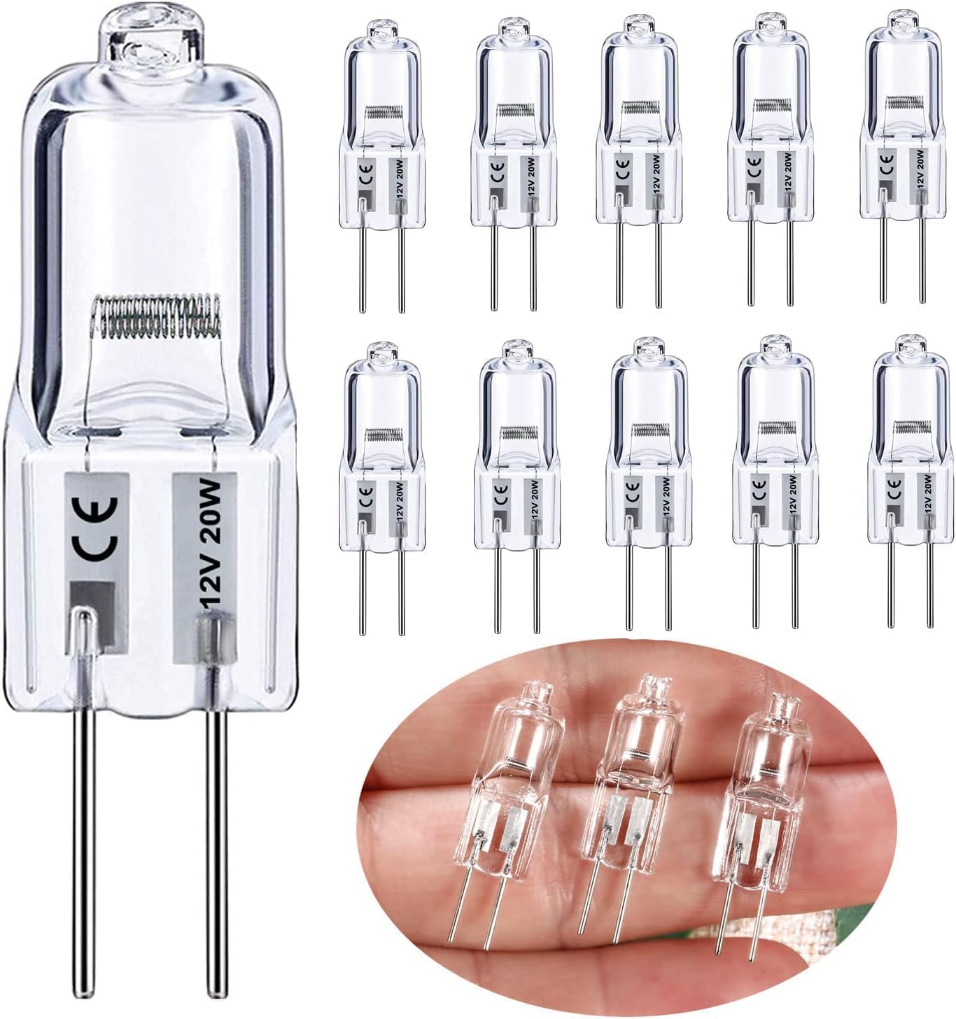 VACLANY G4 Halogen Bulbs 20W 12V,Dimmable Clear Capsule 2 Pin Lamp Bulb,2800K Halogen Light Bulbs Pin Base Warm White Dimmable,10 Pack