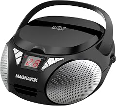 Magnavox MD6924 Portable Top Loading CD Boombox with AM/FM Stereo Radio in Black | CD-R/CD-RW Compatible | LED Display | AUX Port Supported | Programmable CD Player |