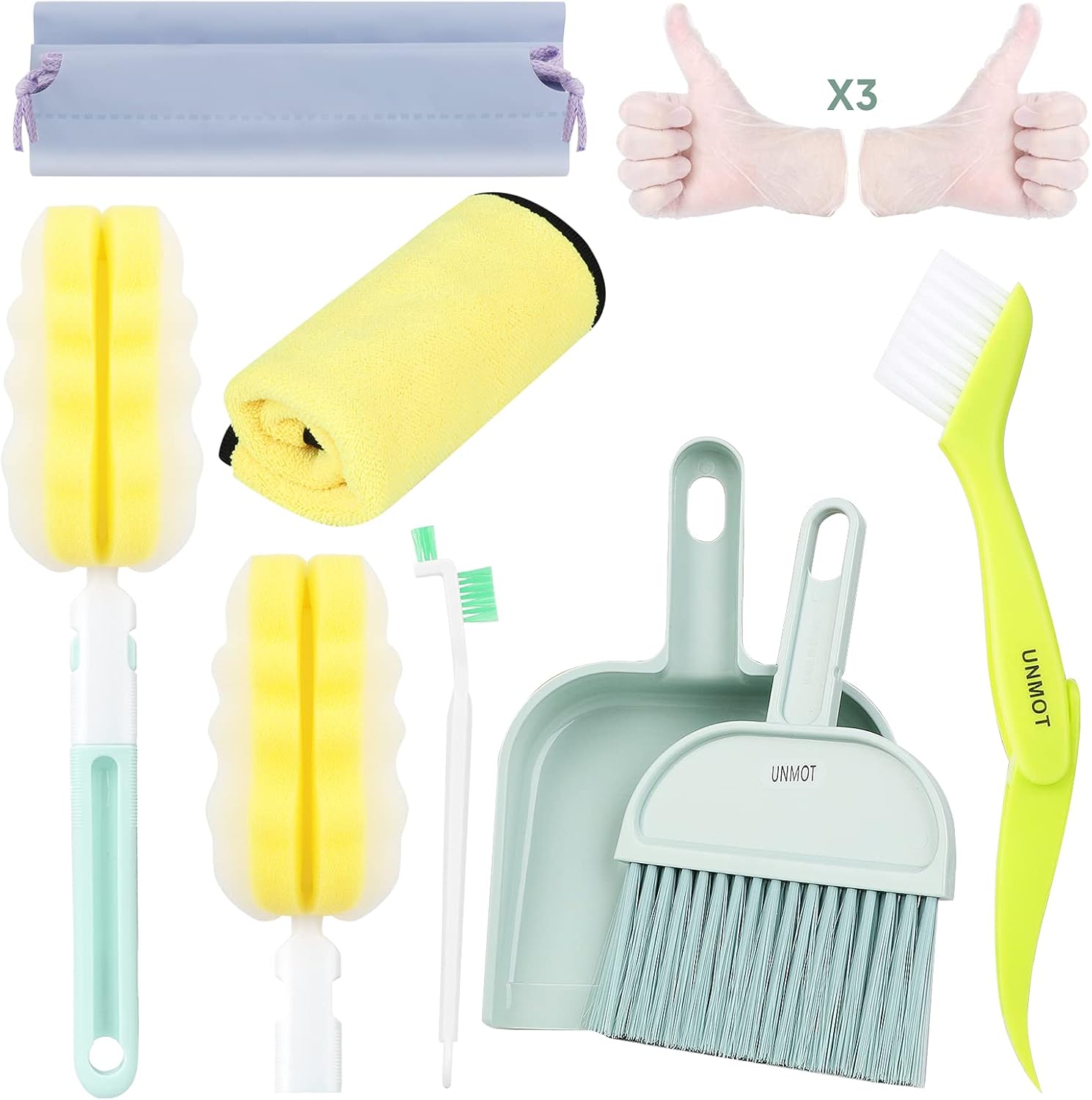 UNMOT Pet Cage Cleaner Set for Rabbit Cages Guinea Pig Hamster Cat Ferret Birds Parrot Chinchilla for Small Animals Pet Playpen Bedding Cleaning Brush Dustpan and Broom Foam Sponge