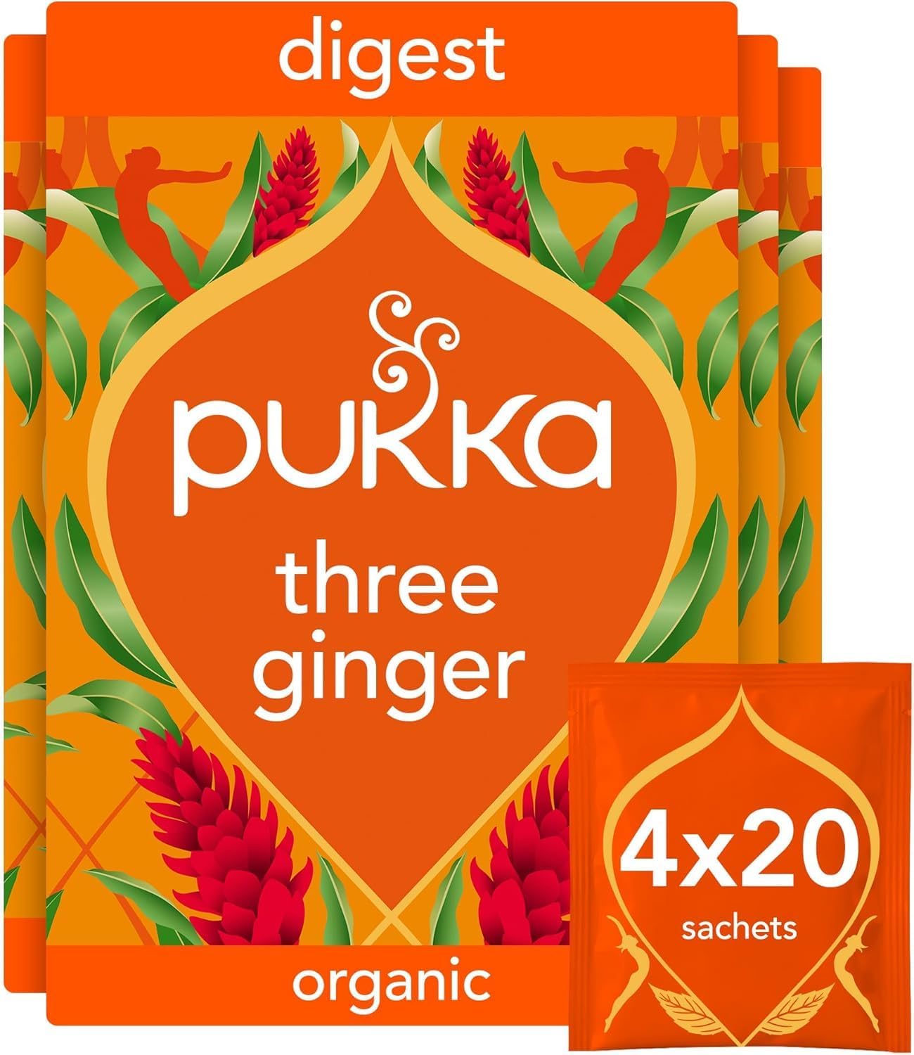 Pukka Herbs Three Ginger Herbal Tea, 80 Tea Bags, Natural & Caffeine Free