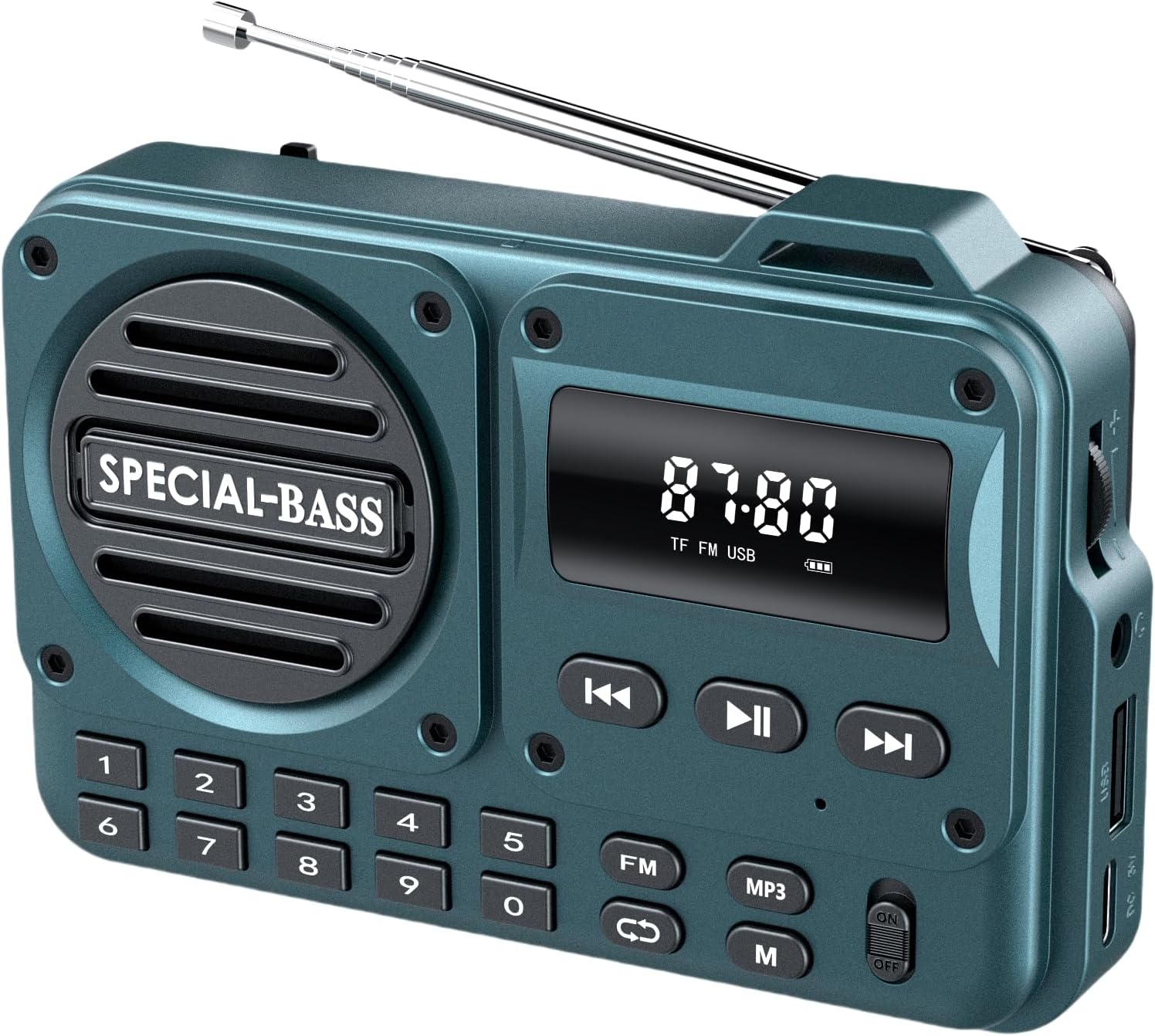 Pocket Radio FM USB-C Charging 2000mAh Rechargeable Excellent Reception Clear Speaker and Headphone Jack,LCD Screen,FM Radio for Walk/Jogging/Gym, Bluetooth/TF(NO AM) (Turquoise)