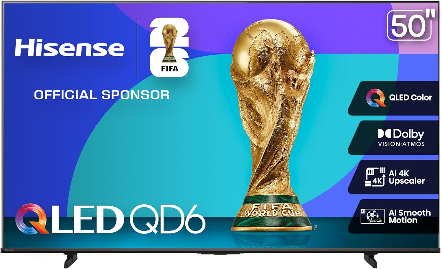 Hisense 50-Inch Class QD6 Series QLED 4K UHD Smart Fire TV (50QD6QF, 2025 Model) - QLED, Dolby Vision, Dolby Atmos, Motion Rate 120, HDR 10+, Game Mode Plus, Alexa Built in