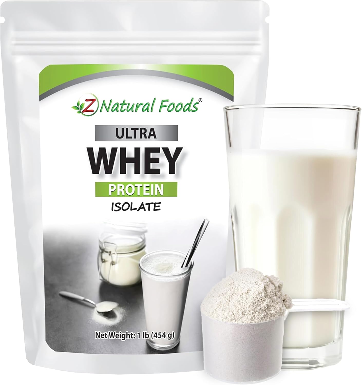 Z Natural Foods Ultra Whey Protein Isolate Powder - Pure, Unflavored, Unsweetened Whey Protein Powder - Flavorless Whey Isolate with Vital Proteins for Fitness, Sports Nutrition, Immune Support, 1 lb