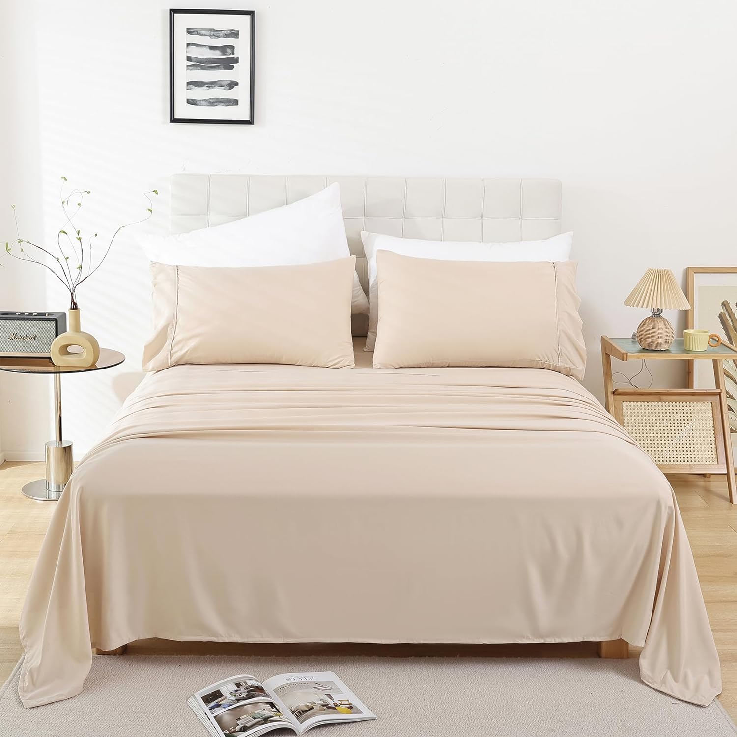 Whitney Home Textile Twin Size Sheet Set - Luxury Soft Comfy Bed Sheets, Breathable Cooling Hotel Bedding for Women, Men, Teens, Extra Deep Pocket, Easy-Fit, Oeko-Tex, Wrinkle Free 3 Piece - Cream