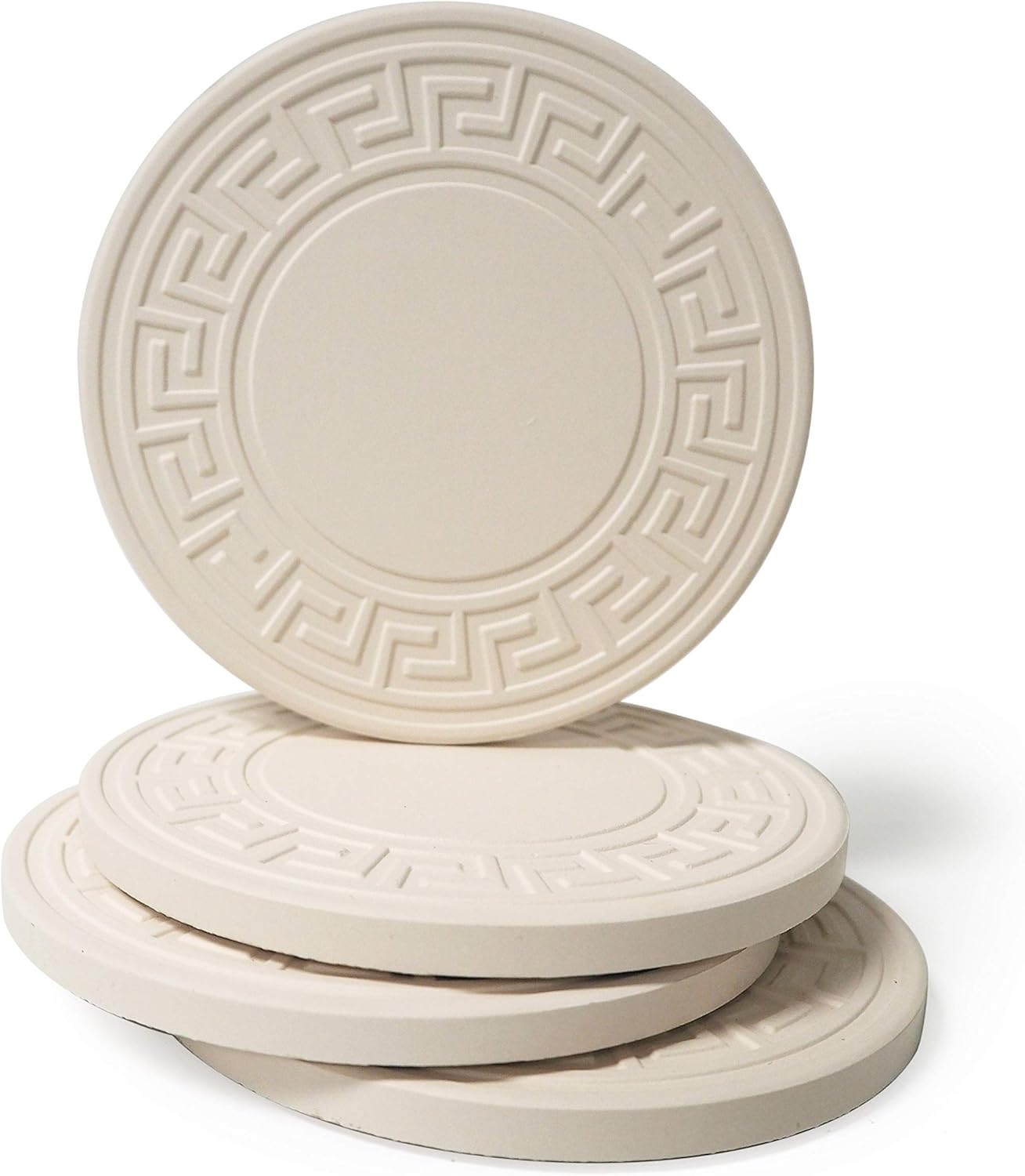 Coaster Stone Absorbent Stone Coasters, 4-1/4-Inch, Greek Key Set of 4