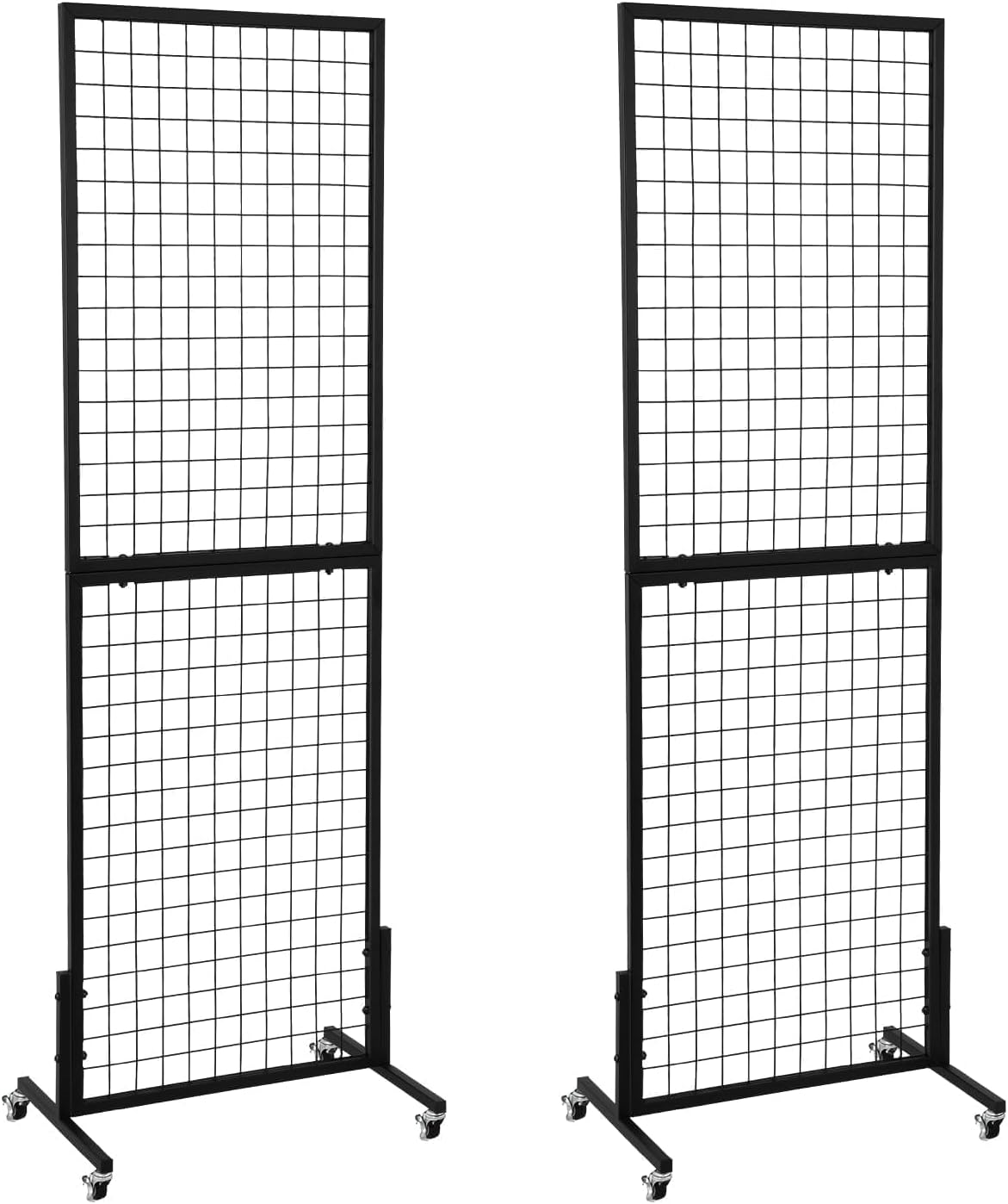 2 Packs 1.8' x 5.7' Grid Wall Panels Standing Wire Grid, Display Rack with T-Base Wheels Freestanding Gridwall Panel Tower for Shows, Black