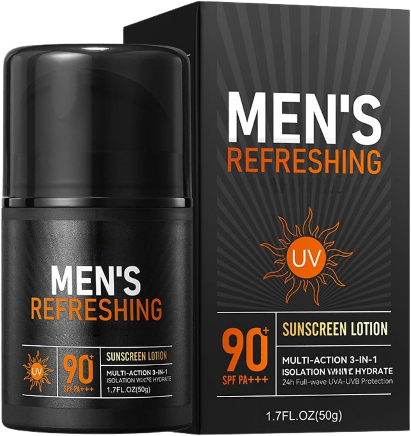 Sunscreen for Men SPF 90+, Mens Moisturiser Face with UVA/UVB Protection, Waterproof & Sweat Resistant Sun Lotion, Long-Lasting & Non-Greasy Suncream, Improve & Even Skin Tone, Face Cream for Men, 50g