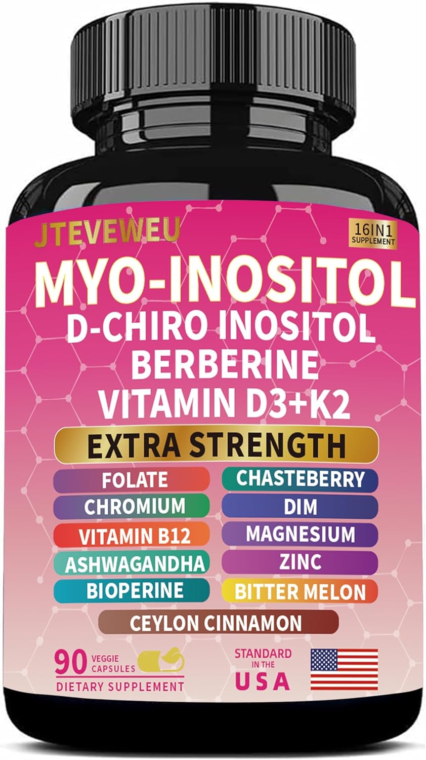 Myo Inositol Supplement - Women's All-in-One Supplement - with Myo-Inositol, D-Chiro Inositol & 13+ Extra Strength Ingredients -（90 Capsules）