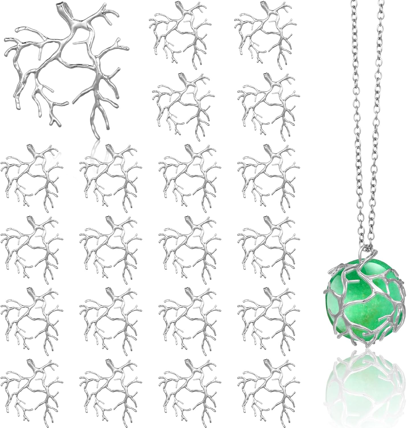Hicarer 20 Pcs Pendant Trays for Jewelry Making Branch Shape Metal Claw Cage Pendant Frames Backing Necklace Open Bezels for DIY Necklace Jewelry Craft