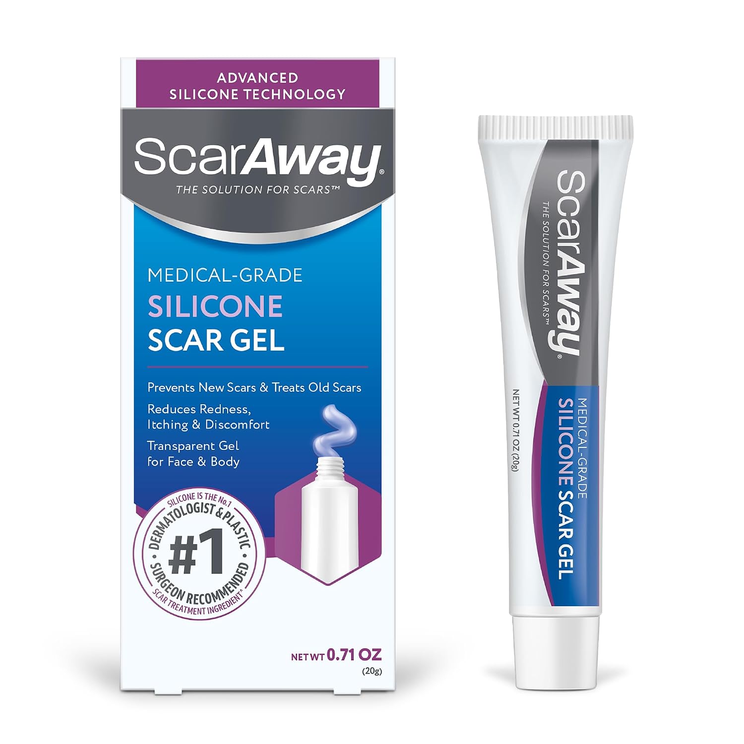 ScarAway Scar Gel, Medical Grade Silicone, 20g | Treat & Prevent Hypertrophic & Keloid Scars from Injury, Burns, Surgery, Water Resistant, Safe for Sensitive Skin
