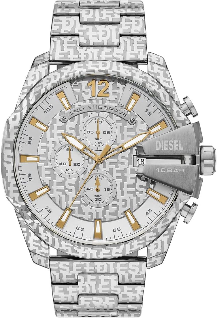 DIESEL Mega Chief Watch for Men, Chronograph Movement with Stainless Steel Strap