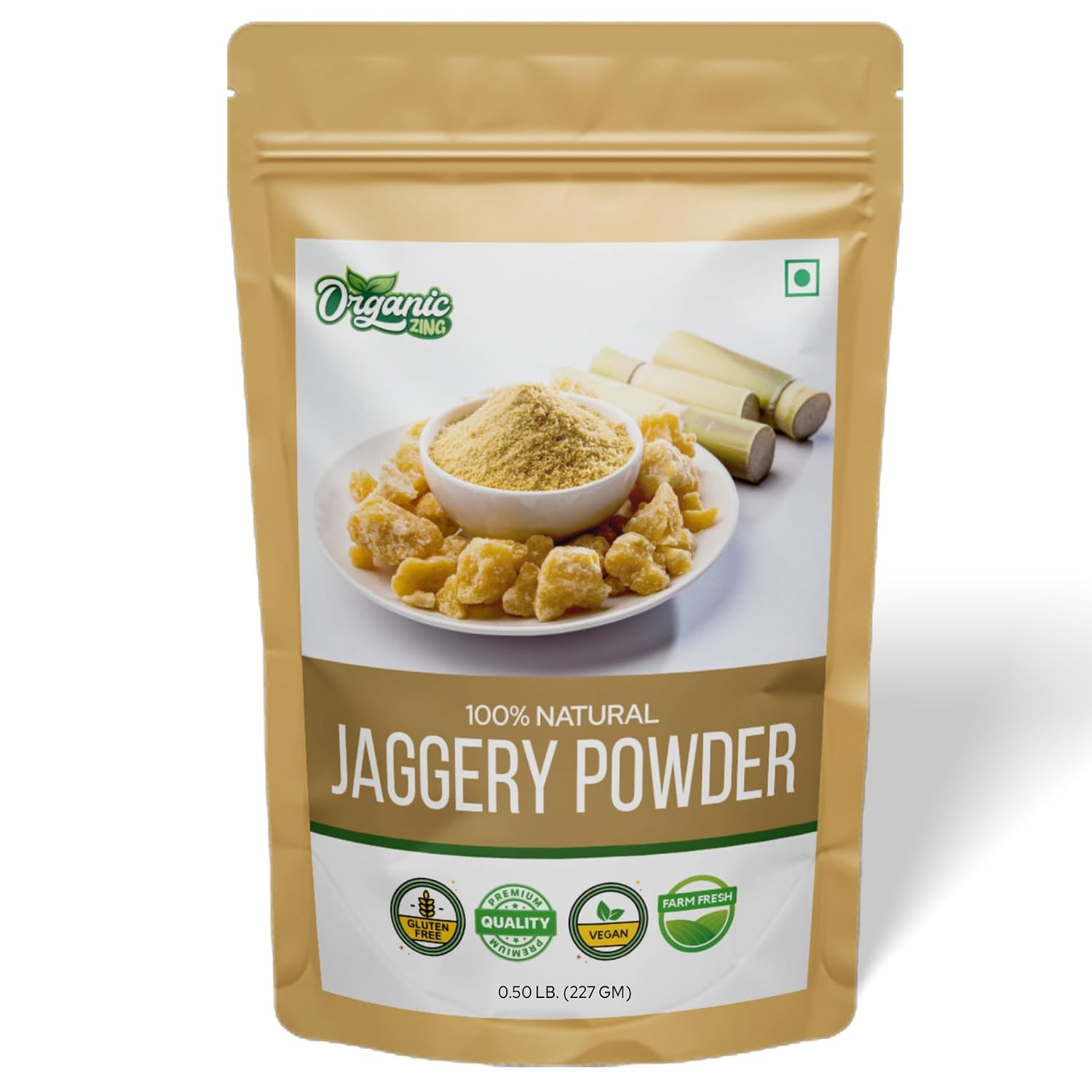 Organic Zing Jaggery Powder | 100% Unadultered Jaggery Powder | Natural and Grown | Jaggery Powder For Tea| Product of India - 227 gm (8 oz) Pack of 1