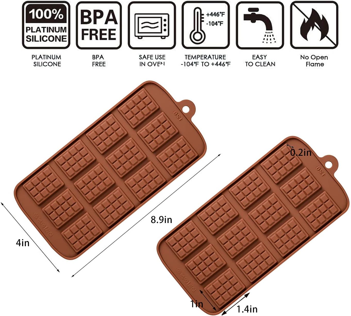Waffle Chocolate Moulds Silicone Candy Molds, 3PCS12-Cavity Small Break Apart Chocolate Molds Non-Stick Reusable DIY Baking Molds Candy Protein & Energy Bar Moulds + 1 Dropper