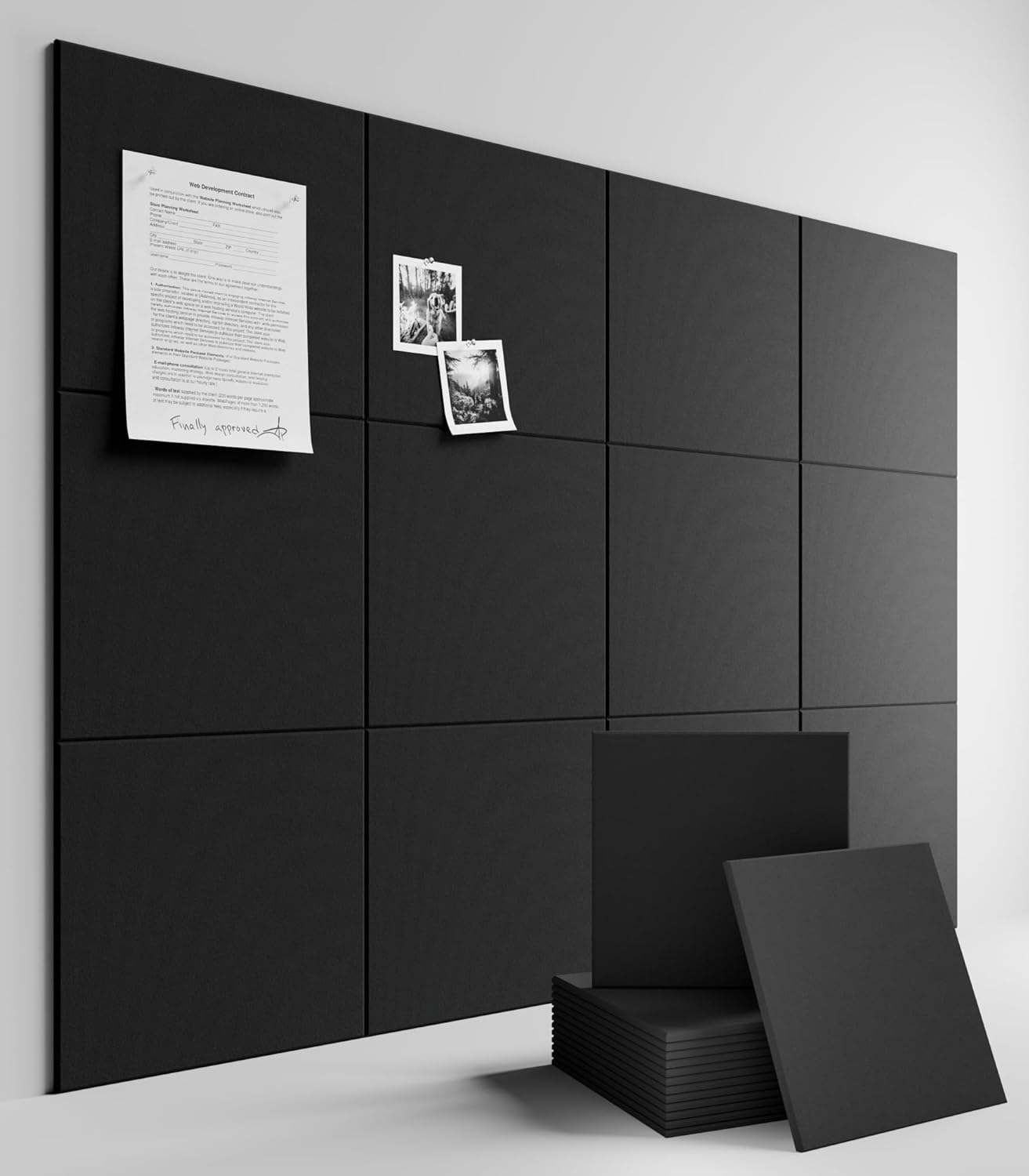 Large Felt Bulletin Board Large 48" x 36" Cork Board Alternative-12 Pack with 70 Safe Removable Adhesive Tabs, Cork Boards for Walls Cork Board for Home Office Classroom Pin Board - Black