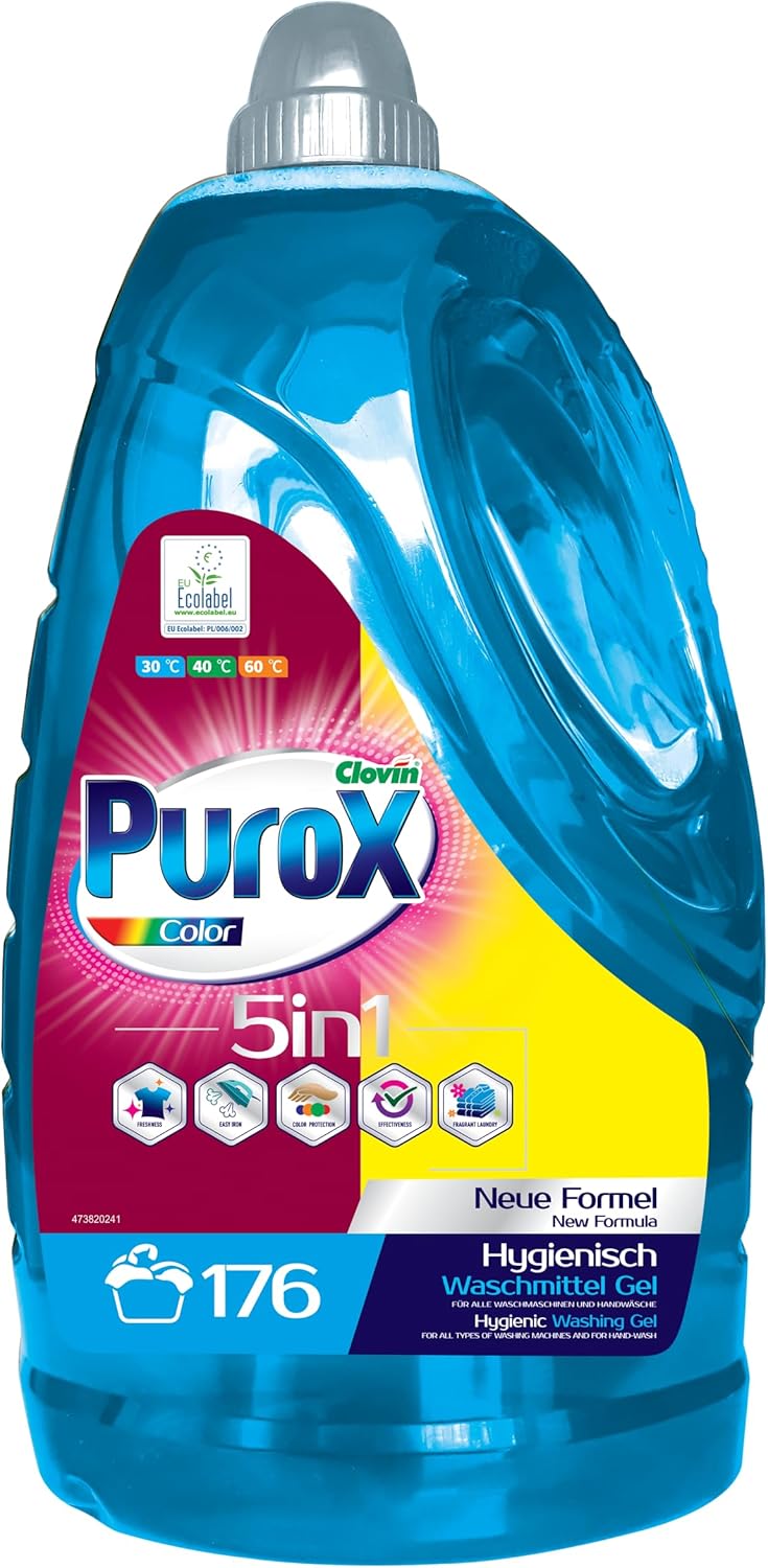 PUROX COLOR Liquid Detergent (176 Washes) Gel for Coloured Clothes, PET 5.3 L