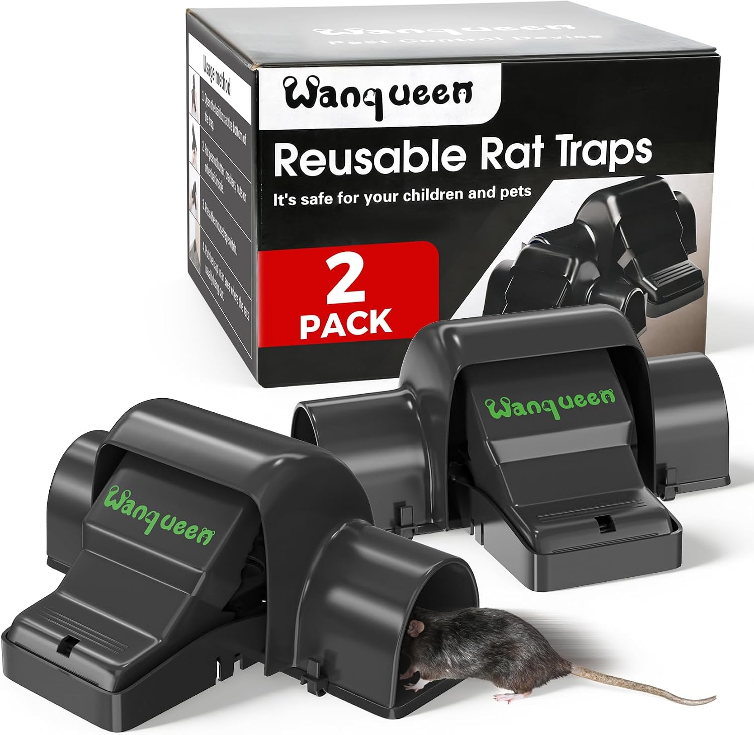 2PCS Reusable Rat & Chipmunk Mouse Traps, Snap Rat Traps for Humane Capture