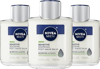 Nivea Men Sensitive Soothing Post Shave Balm with Vitamin E, Chamomile and Witch Hazel Extracts, Alcohol Free After Shave Balm for Men, 3 Pack of 3.3 Fl Oz Bottles