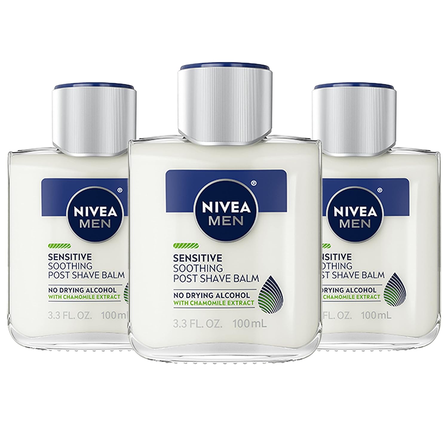 Nivea Men Sensitive Soothing Post Shave Balm with Vitamin E, Chamomile and Witch Hazel Extracts, Alcohol Free After Shave Balm for Men, 3 Pack of 3.3 Fl Oz Bottles