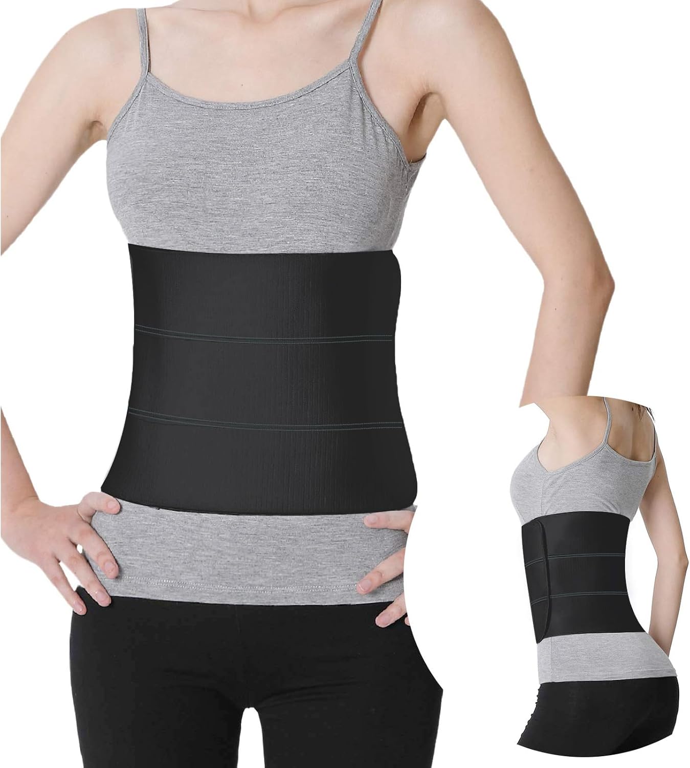 S Abdominal Binder Post Surgery - Elastic Waist Band for Stomach Support & Compression, Bariatric, Tummy Tuck | Latex-free, Breathable Belly Wrap Hernia Belt - (30" - 45") 3 PANEL - 9" High BLACK