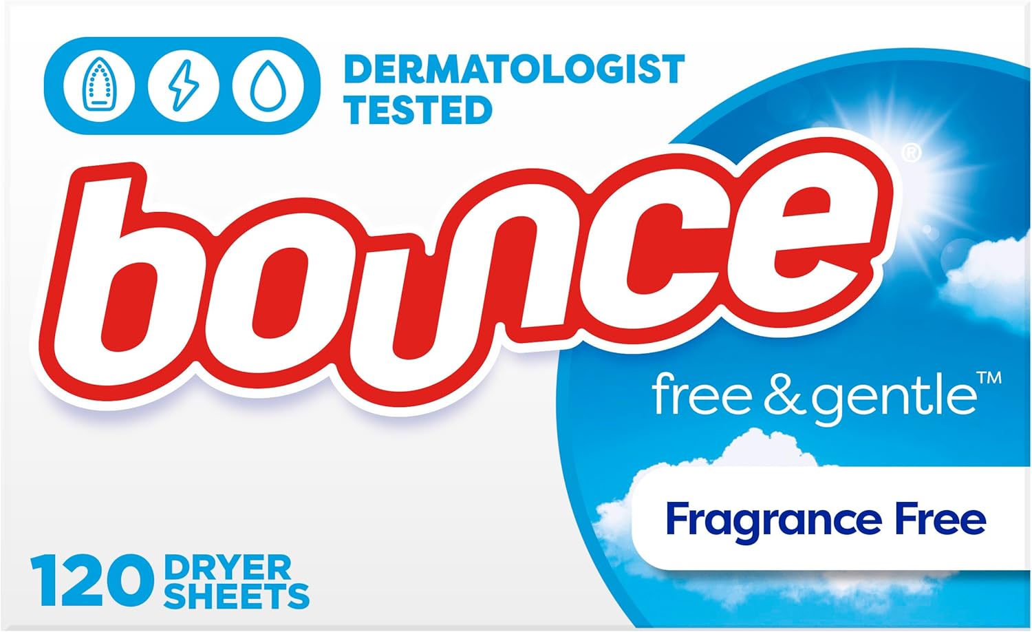 Bounce Free & Gentle Unscented Fabric Softener Dryer Sheets for Sensitive Skin, 120 Count