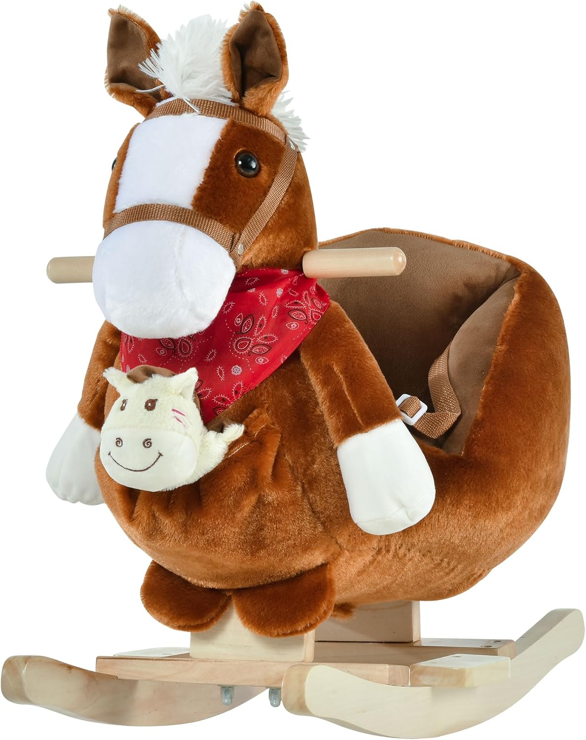 Qaba Kids Ride-On Rocking Horse Toy with Lullaby Song 18-36 Months Brown
