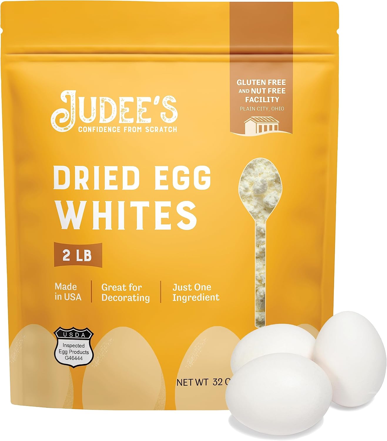 Judee's Gluten Free Dried Egg White Protein Powder - Complete Nutrition & Egg Protein - Gluten Free Baking & Meringue Powder - Lightweight & Long-Term Storage - 2 lb