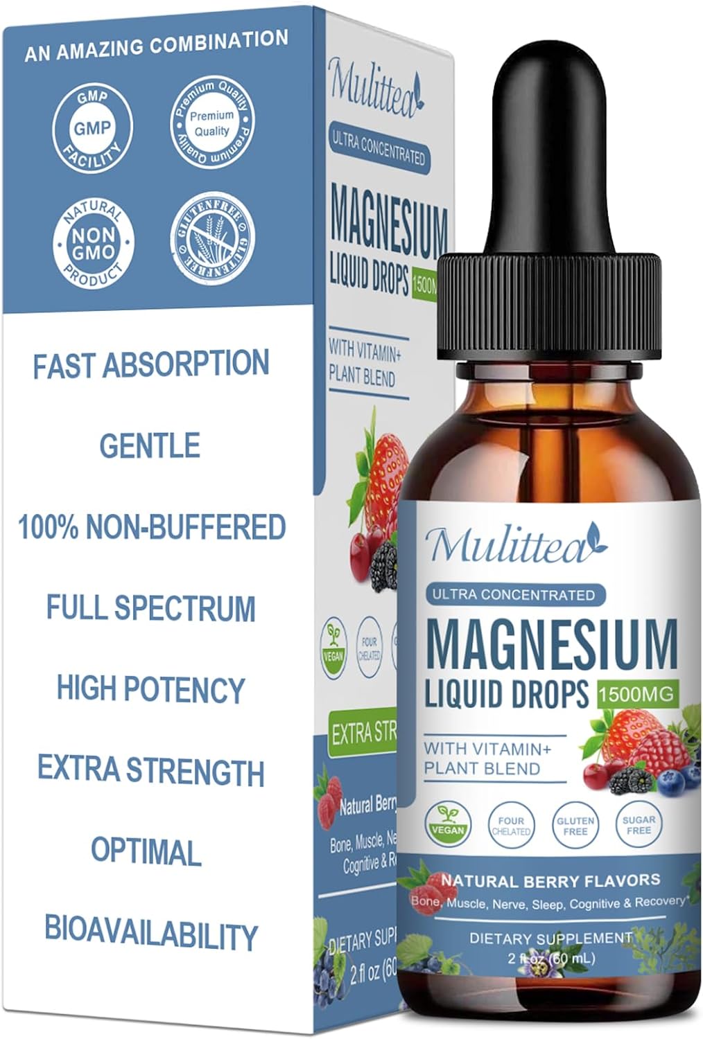 Magnesium Glycinate Liquid Drop - Triple Absorption Supplement to Support Nerves, Sleep, Calm, Heart, Muscles * -Sugar-Free with Potassium, L-Theanine, Sea Moss,Vitamin B,C,D3, K2-1Pack