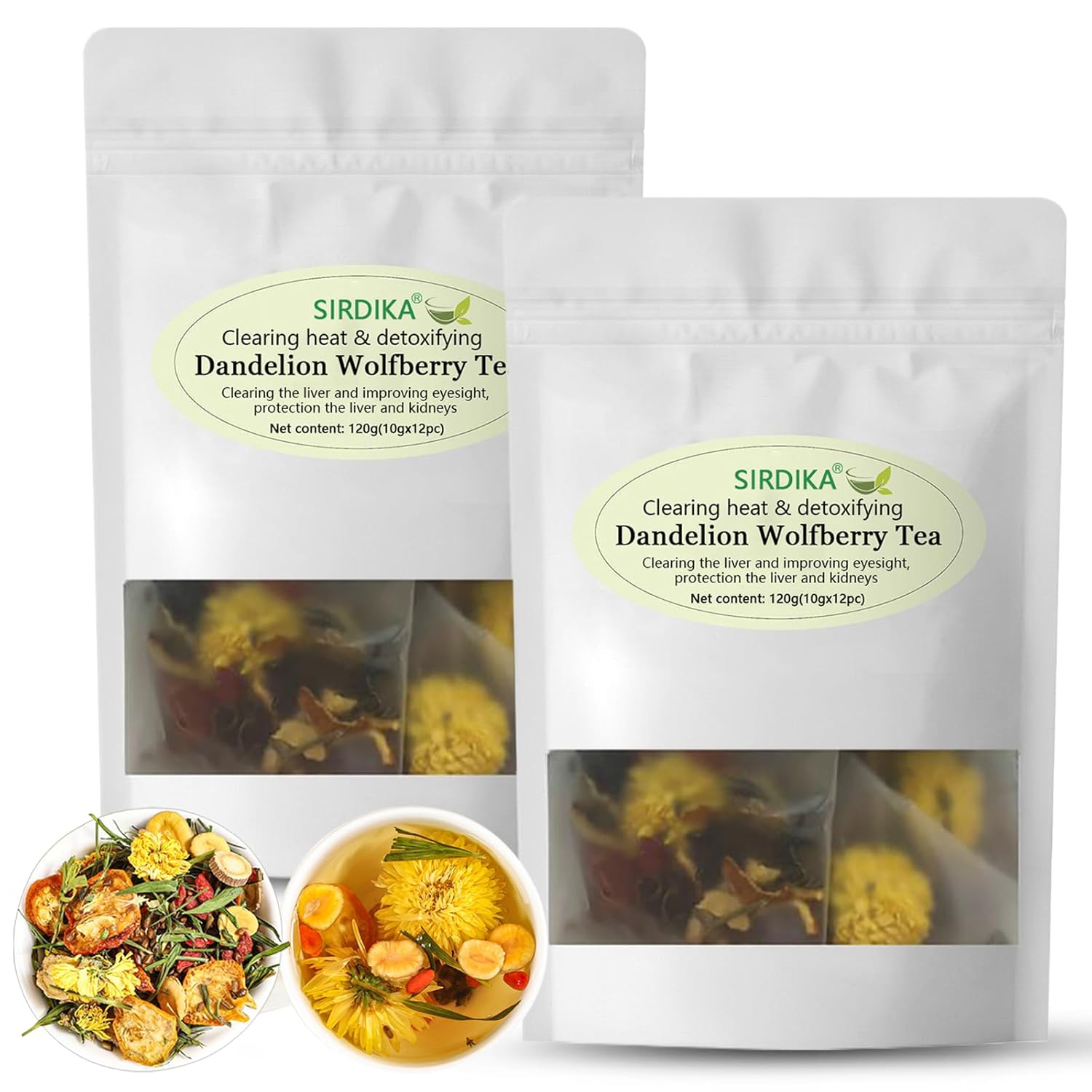 Dandelion Wolfberry Tea - Kidneys & Liver Health Tea, Seven Herbal Ingredients Natural Blend, Dandelion Chinese Wolfberry Tea Bags Organic 120g/12PC (2Bag(24Pcs))