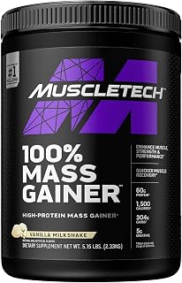Mass Gainer MuscleTech 100% Mass Gainer Protein Powder Protein Powder for Muscle Gain Whey Protein + Muscle Builder Creatine Supplements Vanilla, 5.15 Pound (Pack of 1)