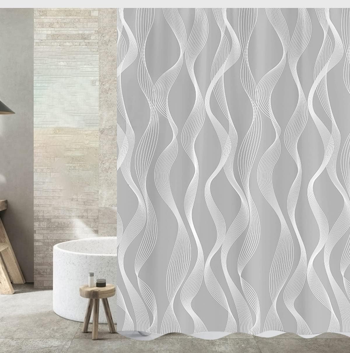 Tennove Shower Curtain 180 x 200cm Mildew Resistant Geometric Thick Polyester Fabric Bathroom Shower Curtain Waterproof Washable Bath Curtain with Hooks, Weighted Hem