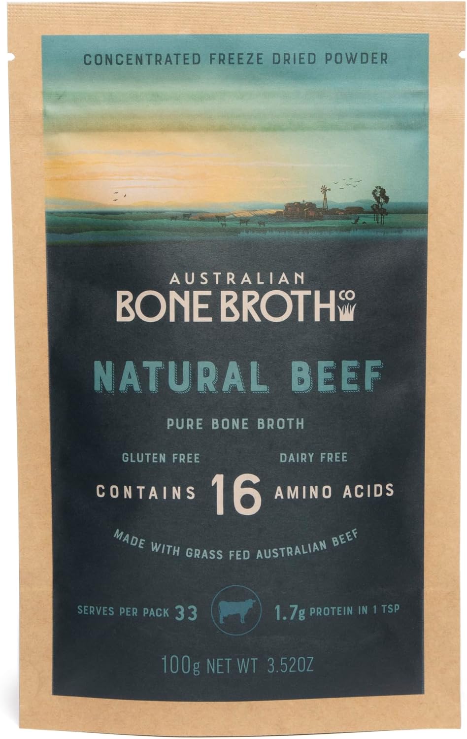 ABBCo Natural Beef Bone Broth Powder - Gluten Free, Soy Free, Dairy Free Concentrated Beef Broth with 16 Key Amino Acids - Ideal Base Beef Protein For Customized Flavors, Instant Beverage