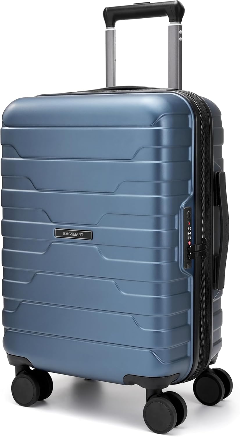 BAGSMART Carry On Luggage 22x14x9 Airline Approved with TSA Lock,20 Inch Lightweight Luggage with Spinner Wheels,100% PC Hard Shell Carry On Suitcases for Men Women,Royal Blue