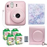 Fujifilm Instax Mini 12 Instant Camera Blossom Pink + Fuji Film Value Pack (40 Sheets) + Shutter Accessories Bundle, Incl. Compatible Carrying Case, Quicksand Beads Photo Album 64 Pockets