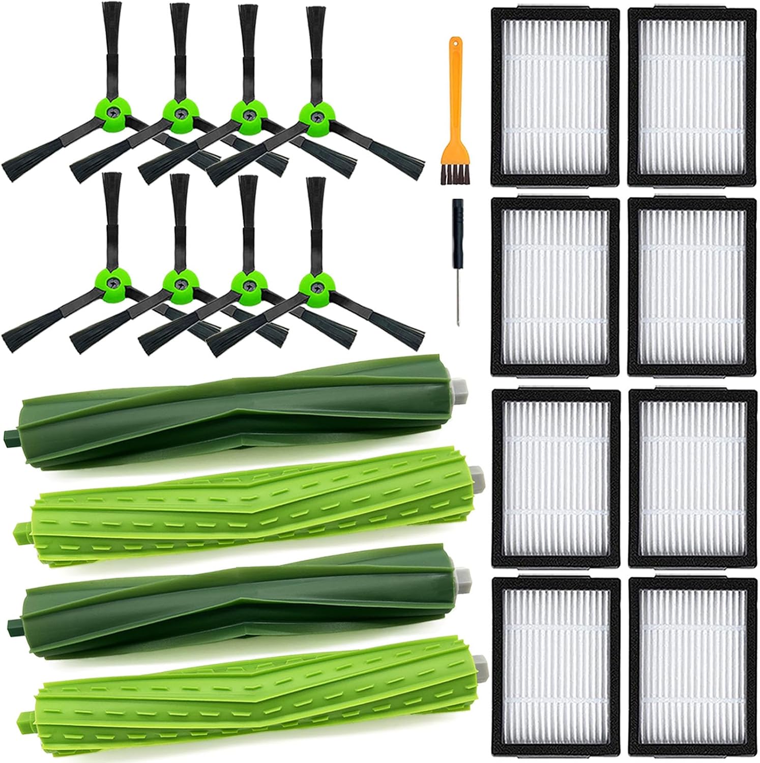 Replacement Parts for iRobot Roomba E5 E6 E7 i2 i3 i3+i4 i4+ i5 i5+ i6 i6+ i7 i7+ i8 i8+/Plus i1 E i j Series Robot Vacuum,2 sets of multi-surface roller brushes 8 filters 8 side brushes