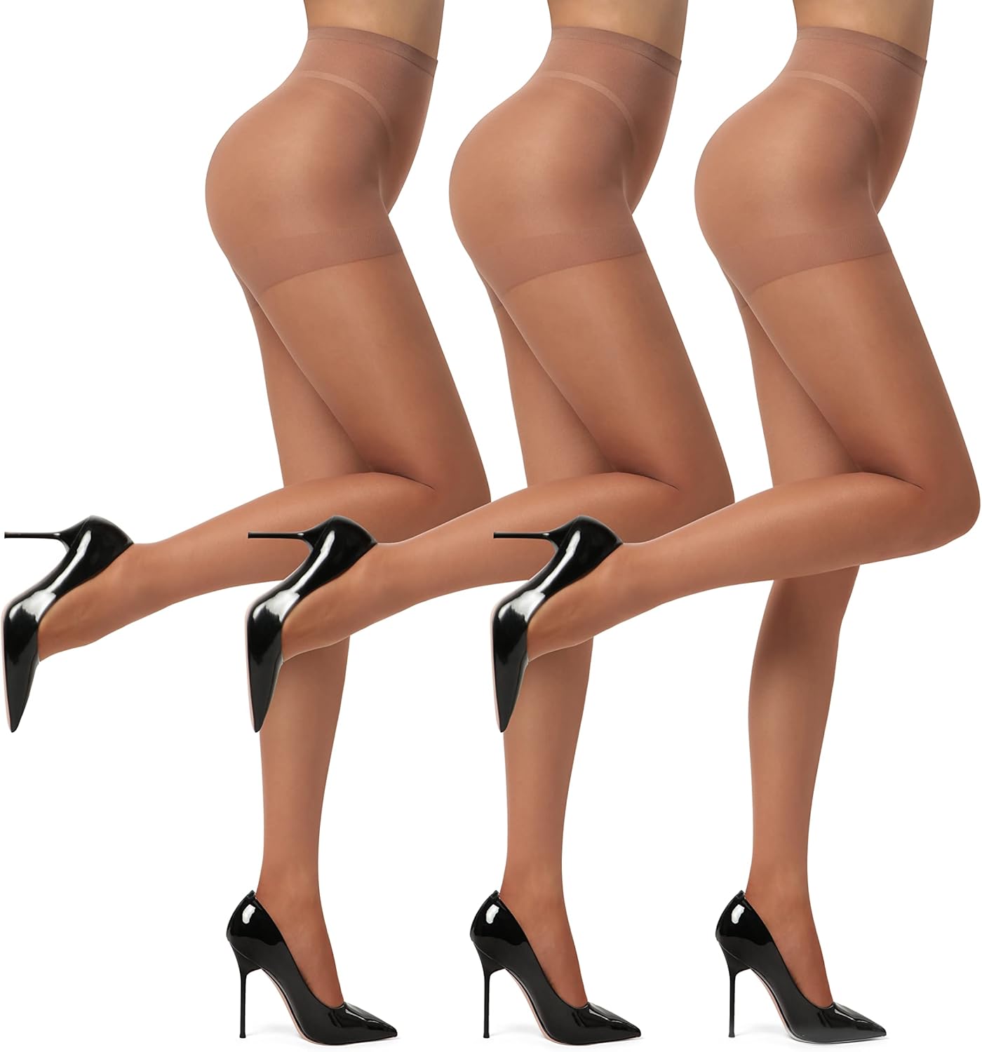 EVERSWE 3 Pairs Women's Sheer Tights 20D, High Waist Control Top Pantyhose Hosiery