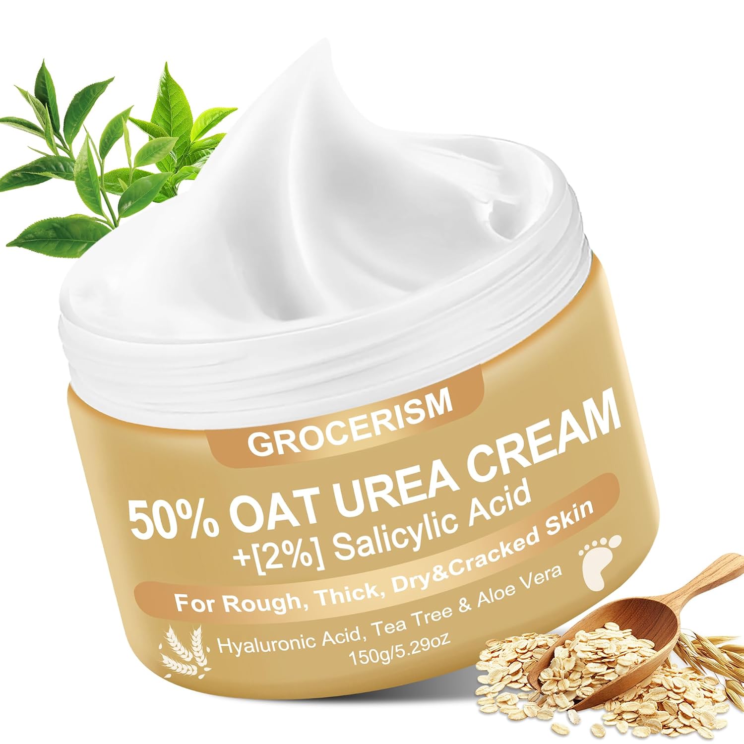 Grocerism 50% Oat Urea Foot Cream Maximum Strength for Dry Skin, 5.29 oz