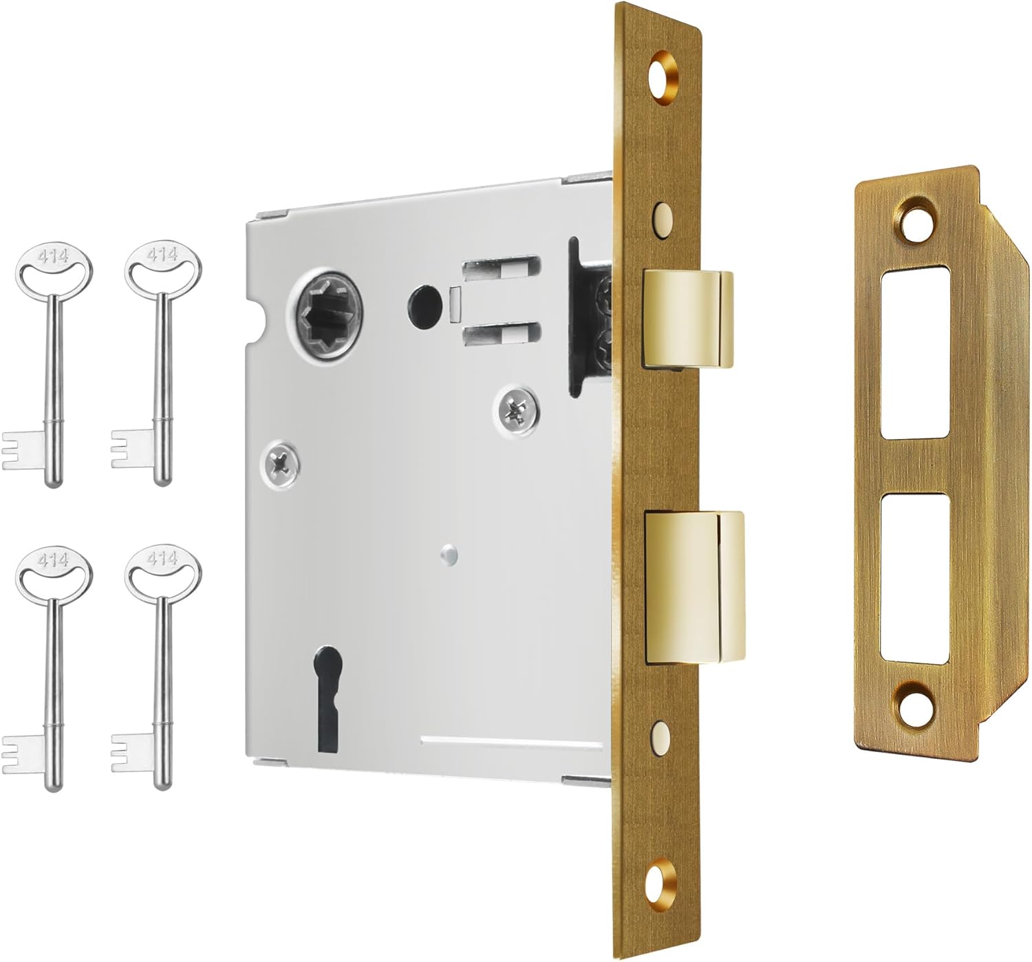 Mortise Lock Set Interior Door, Old Door Lock Replacement Parts, Antique Vintage Door Lock Hardware, Skeleton Keys and Reversible Latch, Mortise Lock Kit, Antique Brass Finish
