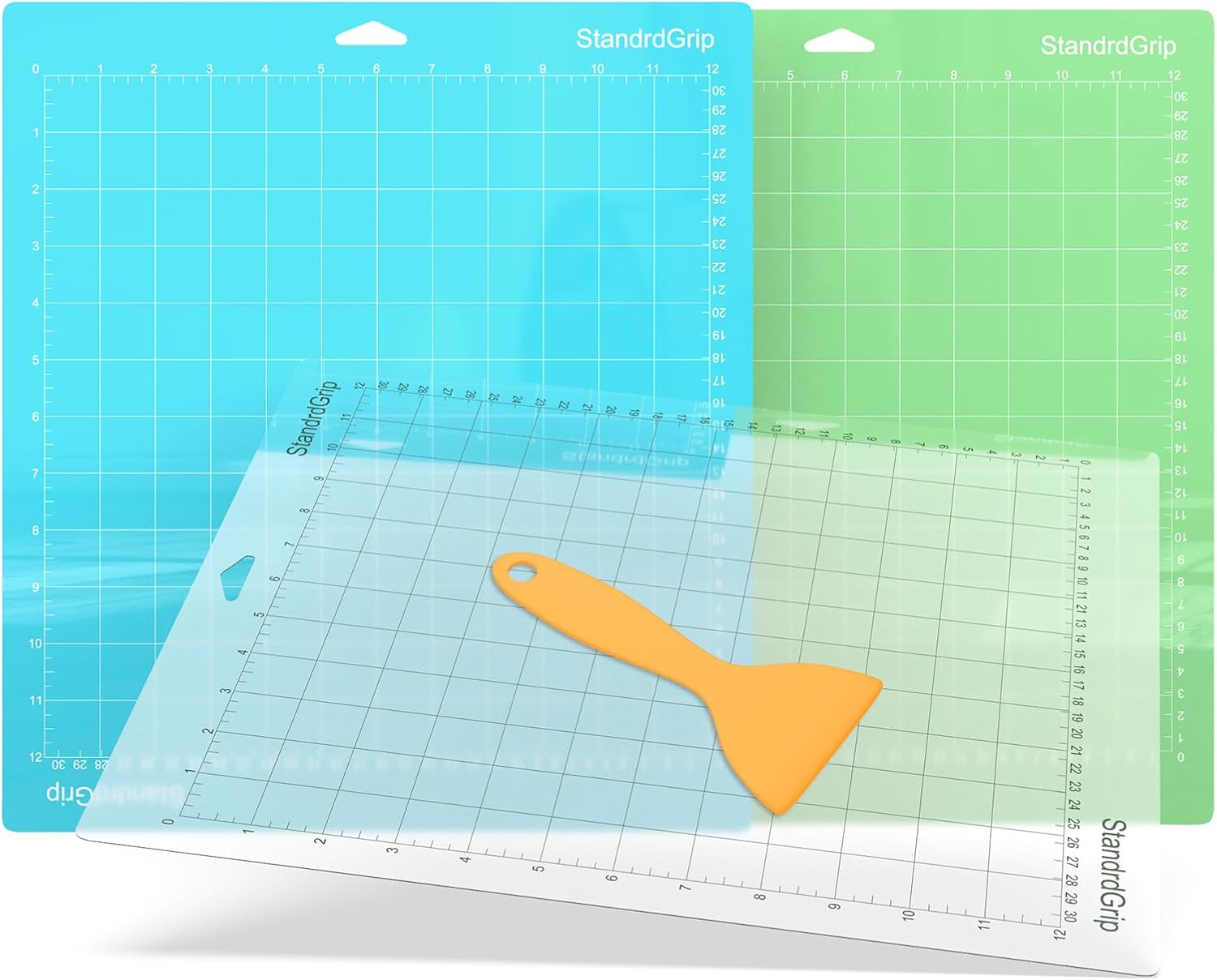 12x12 Cutting Mat for Cricut Maker 3/Maker/Explore 3/Air 2/Air/One (3 Mats) - Reusable Gridded Adhesive Mats for Crafts & DIY - Includes Standard/Light (Green/Clear/Blue)