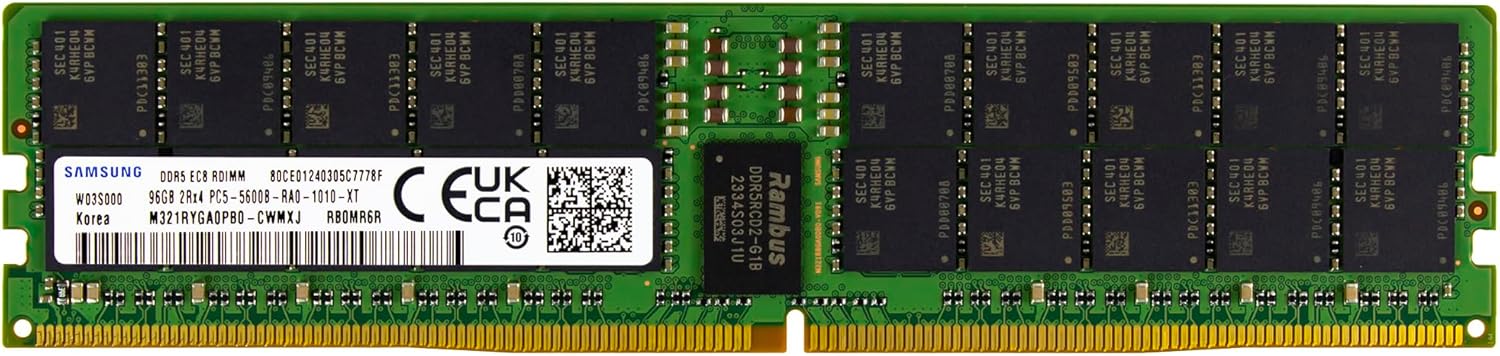 Samsung 96GB DDR5 5600MHz PC5-44800 ECC-RDIMM 2Rx4 (EC8 10x4) Dual Rank 1.1V ECC Registered DIMM 288-Pin Server RAM Memory M321RYGA0PB0-CWM