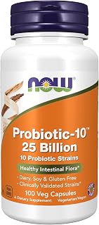 NOW Foods Supplements, Probiotic-10™, 25 Billion, with 10 Probiotic Strains, Dairy, Soy and Gluten Free, Strain Verified, 100 Veg Capsules