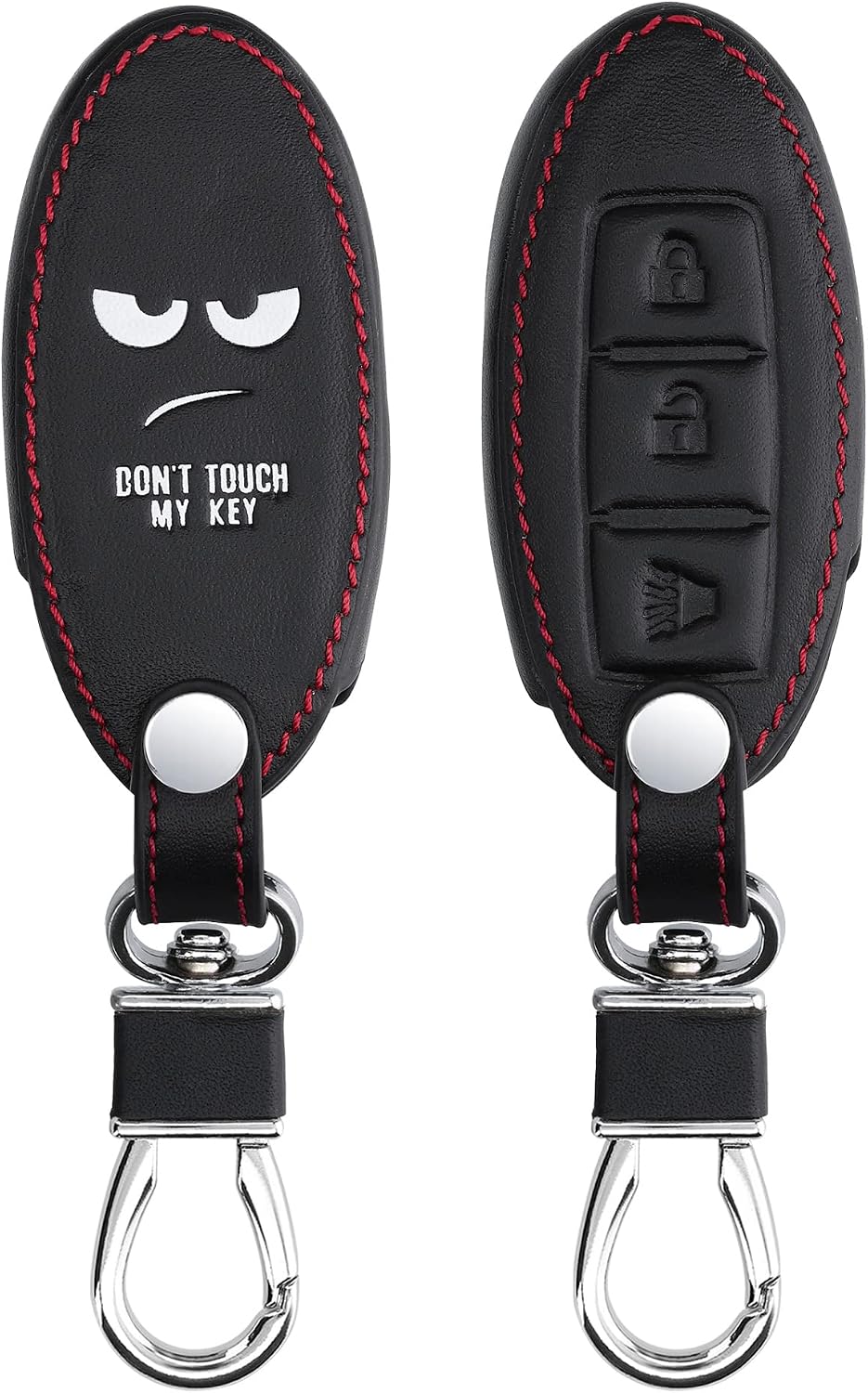 kwmobile Key Cover Compatible with Nissan 3 Button Car Key - Faux Leather Car Key Fob Protector - White/Black
