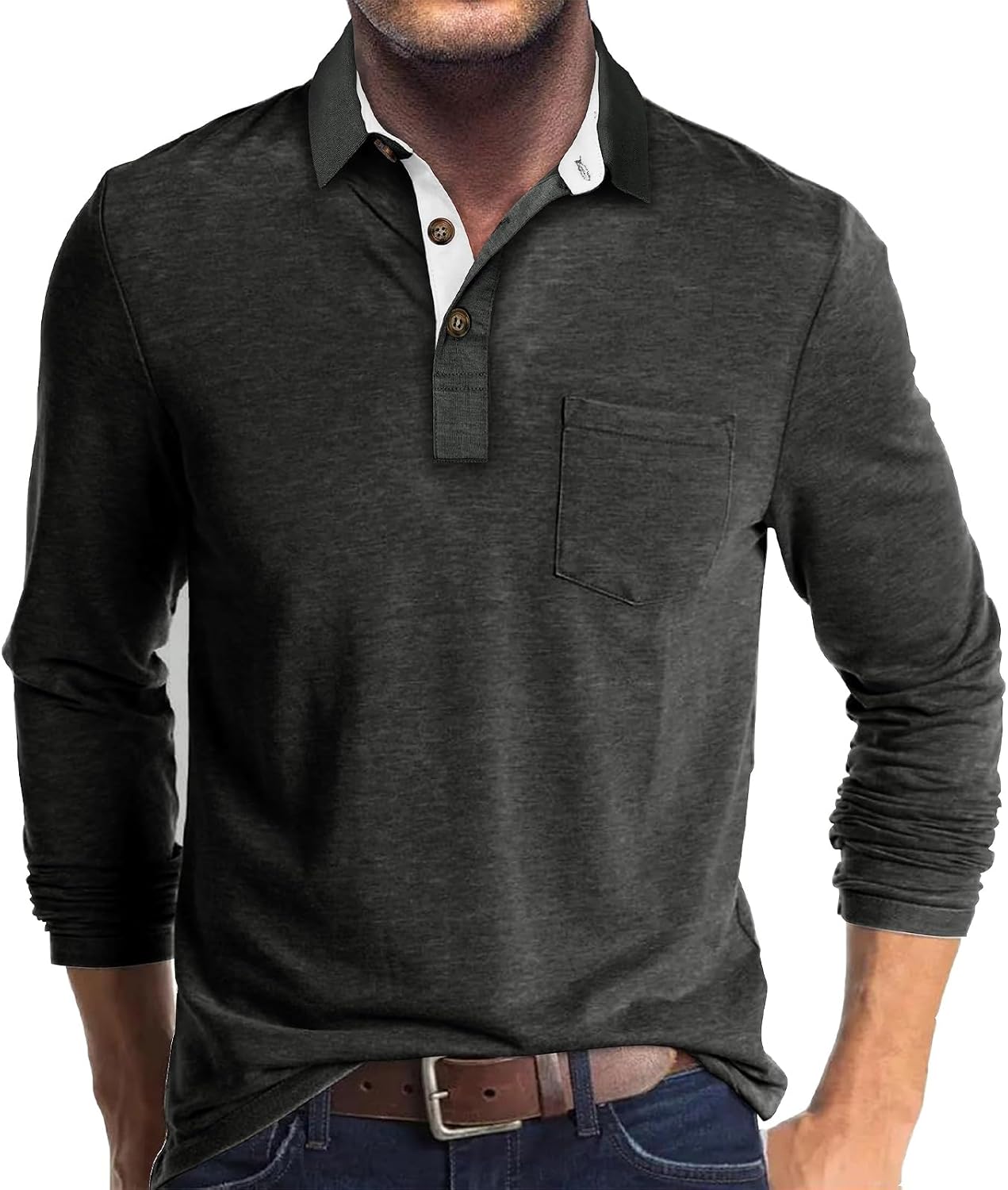 Mens Henley T Shirts Cotton Casual Fashion Plain Shirt Tops with Pocket Golf Shirts