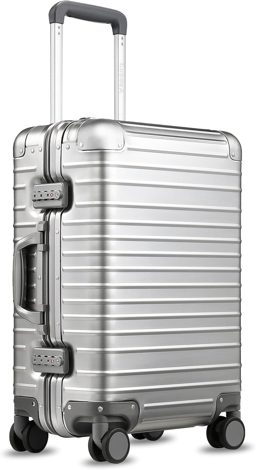 Luggex All Aluminium Luggage, Aluminum Carry on Suitcase for Travel, Zipperless Luggage, Hardshell Suitcase with Spinner Wheels, TSA Combination Lock(Silver, 55 x 38 x 23 cm, 40L)