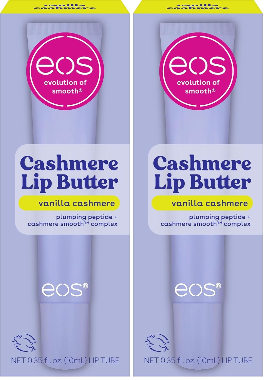 eos Cashmere Lip Butter - Vanilla Cashmere, Plumping Peptides, Smoothing, eos Lip Butter, Shea Butter, Lip Mask & Moisturizer, Soft, 0.35 fl oz (Pack of 2)