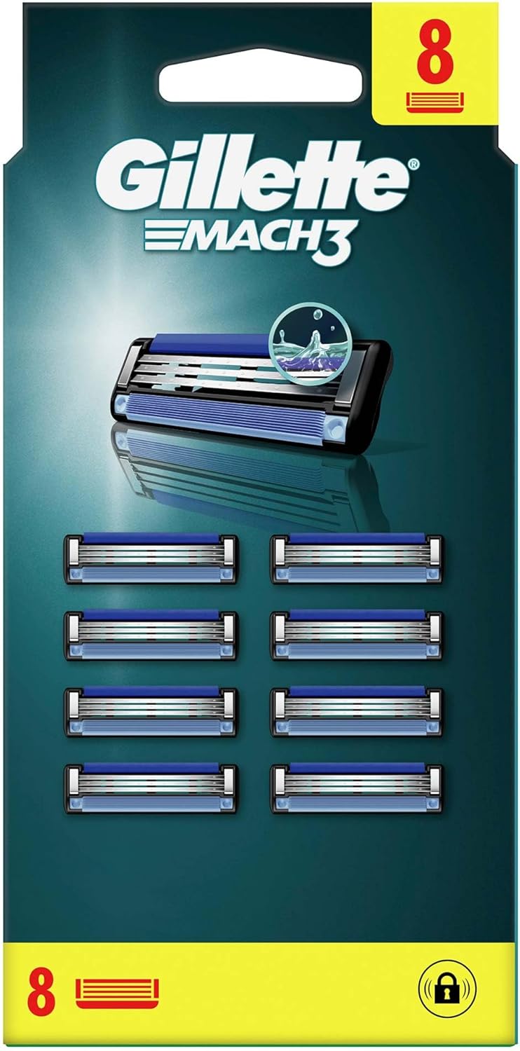 Gillette Mach3 razor blades for men, 8 pieces, mailbox-compatible packaging