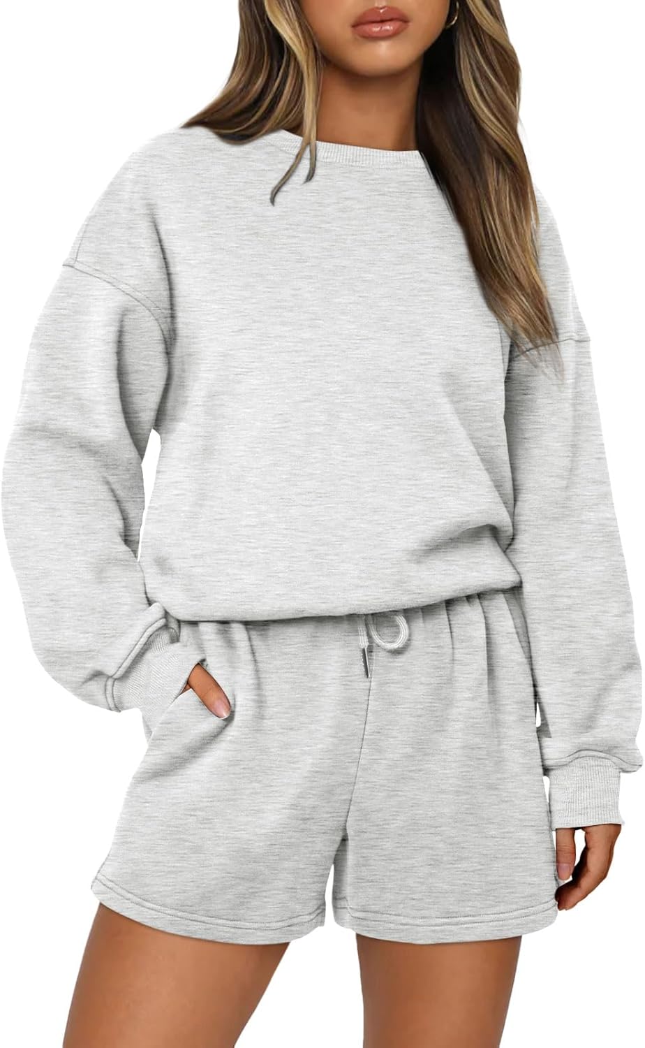 AUTOMET Womens Two Piece Outfits 2 Piece Lounge Matching Sets Fleece Sweatsuit Sweat Shorts Fashion Fall Clothes Sweatshirt