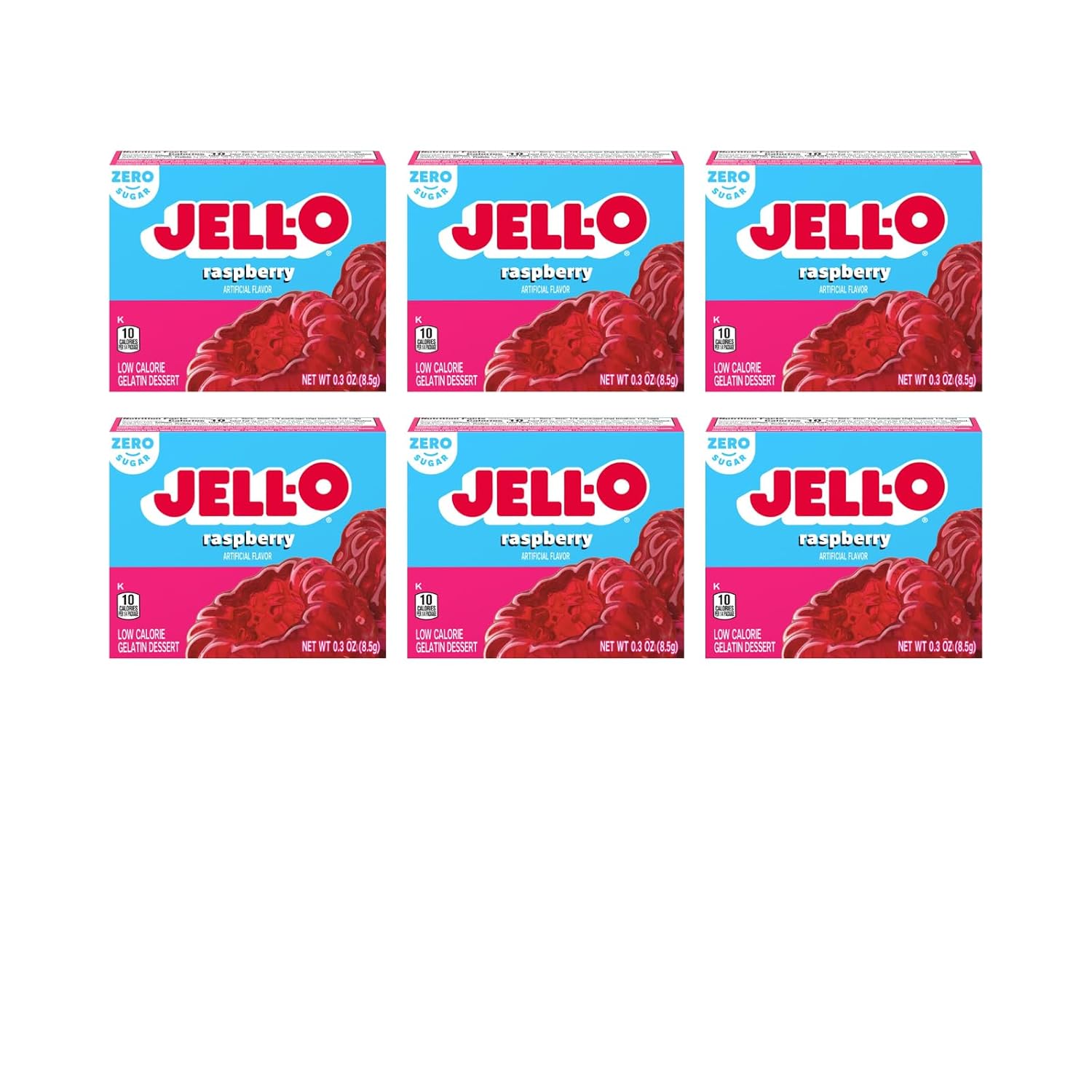 Jell-O Raspberry Sugar-Free Gelatin Mix (0.3 oz Boxes, Pack of 6)