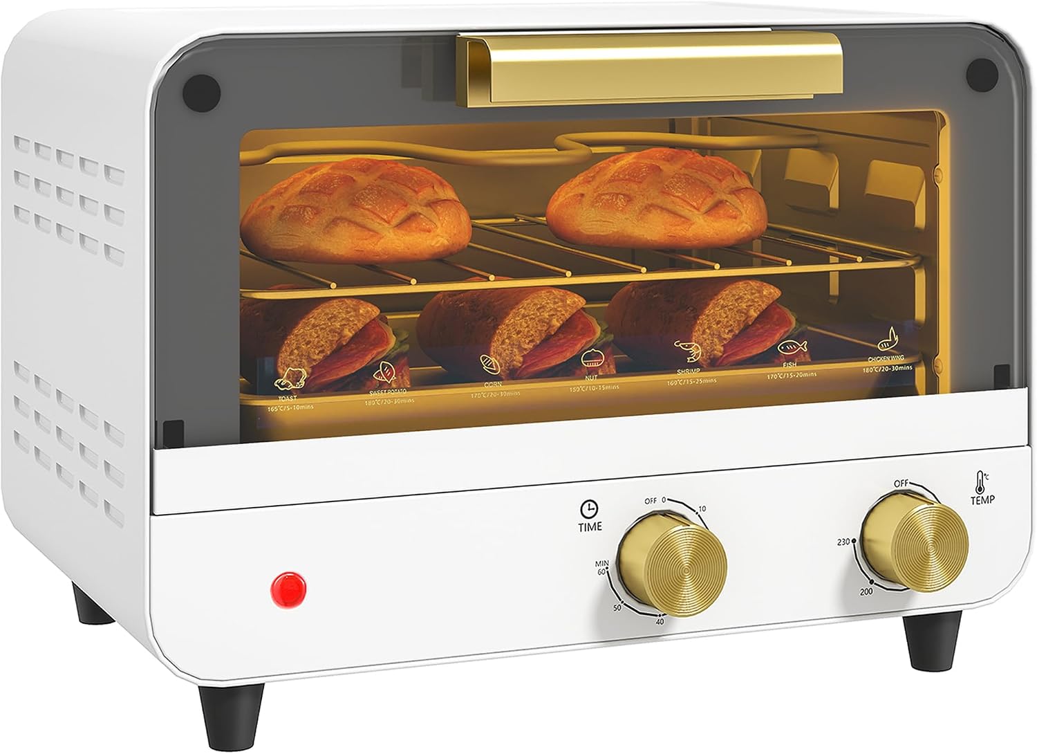 HOMCOM Small Toaster Oven, 12L Multifunction Mini Countertop Oven with Glass Door, Adjustable Temperature and Timer, Accessory Included, 750W, White
