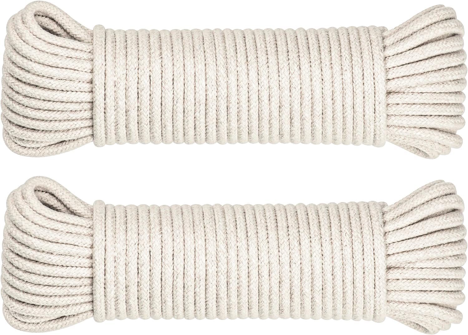 SteadMax 100ft Natural Cotton 3/16 Inch Rope, General-Purpose Utility Cord, Clothesline Rope, Ideal for Tents, Hammocks, Halters, Harnesses, Awnings, Outdoors, Sports (2 Pack, 50ft Each)